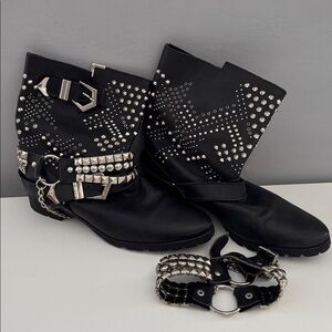 Zara Studs Leather Ankle Boots